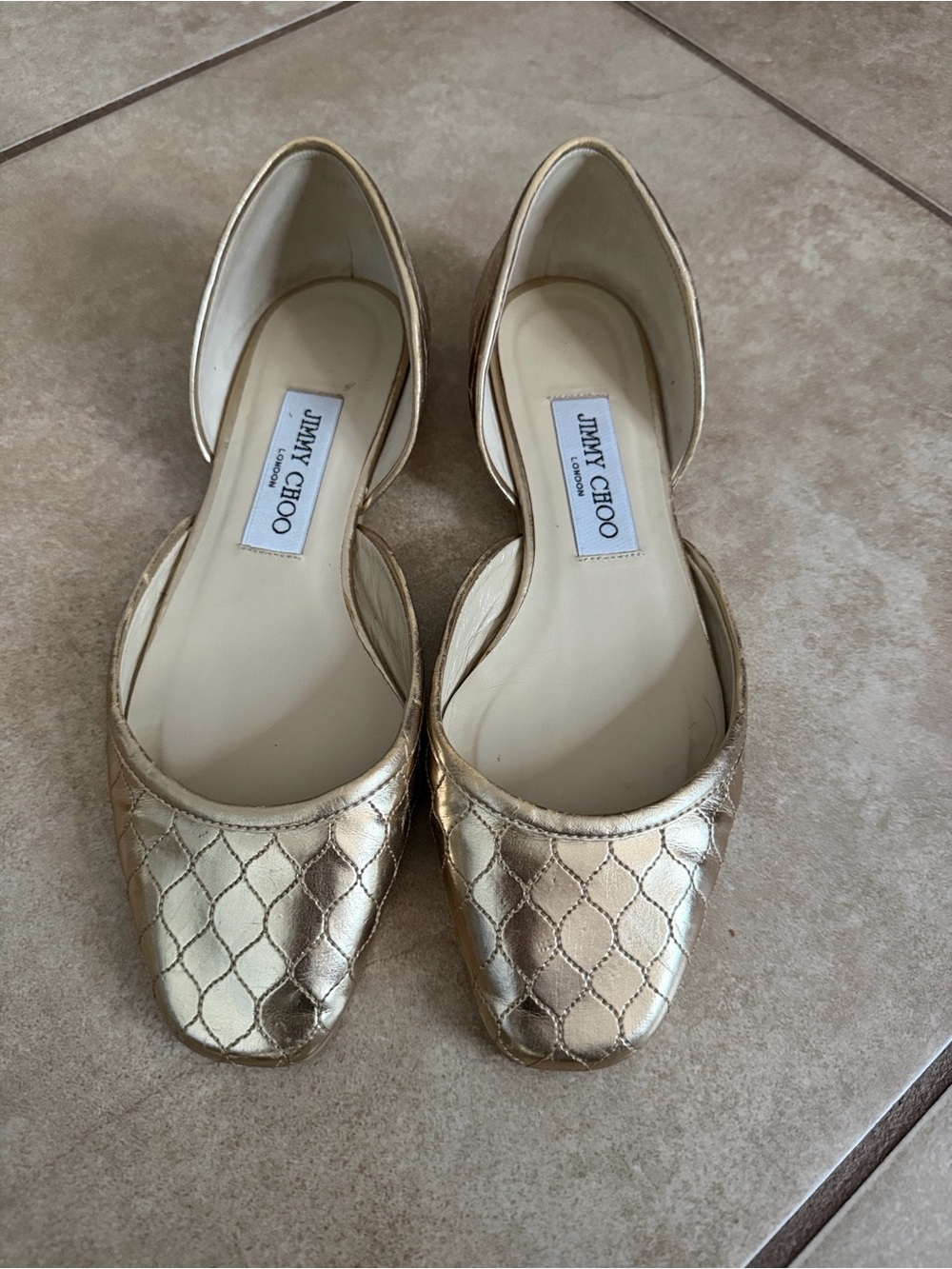 Jimmy Choo Metallic Gold Quilted D'Orsay Flats